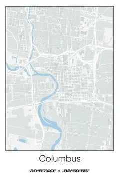 Columbus, Ohio - vector map of city in Gray, white, green, blue colors Stock Illustration