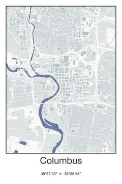 Columbus, Ohio - vector map of city in Gray, Blue, Green, White colors Stock Illustration