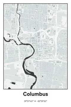 Columbus, Ohio - vector map of city in Gray, Black, White colors Stock Illustration