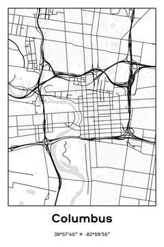 Columbus, Ohio - vector map of city in Black, white, gray colors Stockillustratie
