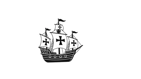 Columbus ship animated sailing caravel vessel silhouette moving left to rig.. Stock Footage 345856476