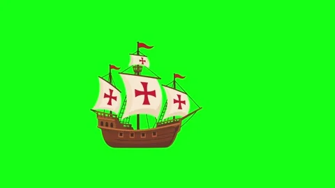 Columbus ship animated sailing caravel vessel moving left to right 4k green.. Stock-Footage 345856487
