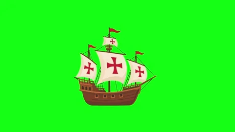 Columbus ship animated sailing caravel vessel 4k green screen background. Stock Footage 345856498