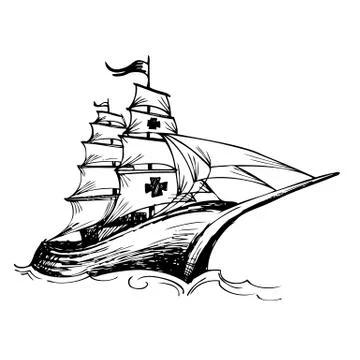 Columbus ship hand drawn Stock Illustration