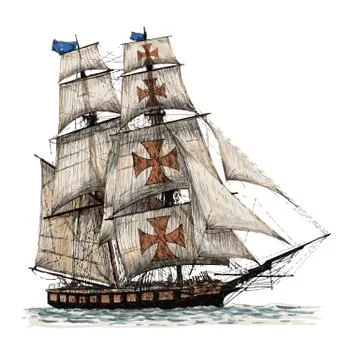 Columbus ship hand drawn Illustrazione stock