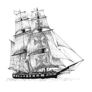 Columbus ship hand drawn 스톡 일러스트