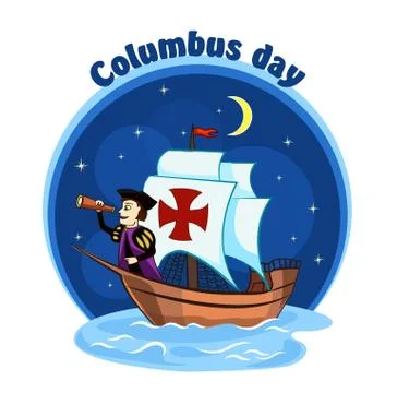 Columbus on the ship  Stock Illustration