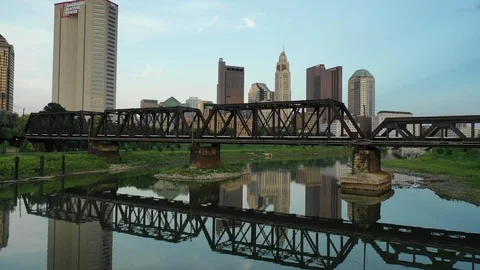 Columbus Skyline Aerial over Scioto Stock Footage 101564806