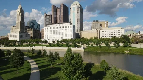 Columbus Skyline Drone Stock Footage 139070301