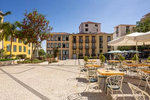 Columbus Square (Praca do Colombo) in city of Funchal. Madeira island, Portugal Stock Photos