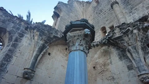 Column in ancient ruins. Views inside the old cathedral. Stock Footage 232437386