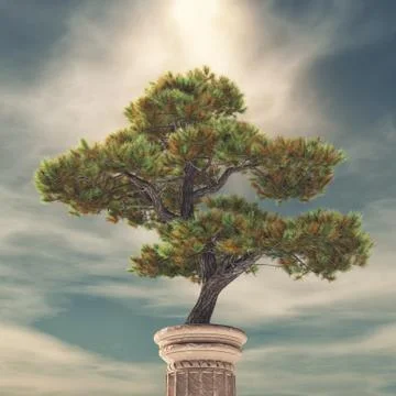 Column and a pine tree Illustrazione stock
