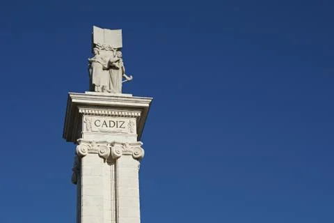 Column in Cadiz, southern Spain as a memorial and symbol of Spanish freedom Stock Photos