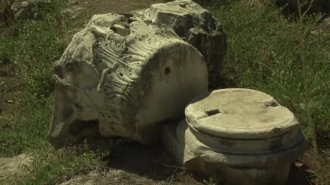 Column Capital Fragements, Ancient Corinth, Archaia Korinthos, Greece Stock Footage 325818724