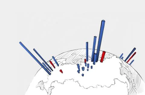 Column chart on the globe Stock Illustration