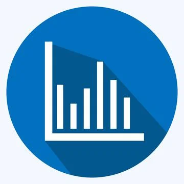 Column Chart Icon in trendy long shadow style isolated on soft blue backgroun Stock Illustration