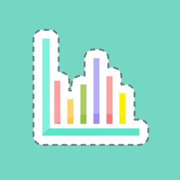 Column Chart Sticker in trendy line cut isolated on blue background Stock Illustration