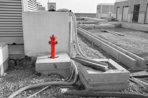 Column fire long a construnction site, black and white effect Stock Photos