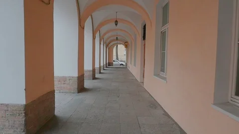 Column gallery of the building Stock Footage 100079773