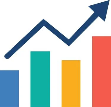 Column graph icon with zig zag arrow Stock Illustration