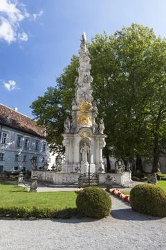 Column of the Holy Trinity in the courtyard of the monastery of Heiligenkreuz Stock Photos