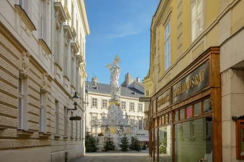 Column of the Holy Trinity (plague column) in Baden near Vienna. Austria Stock Photos