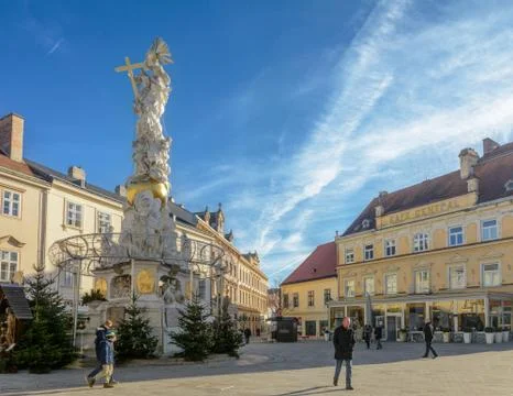 Column of the Holy Trinity (plague column) in Baden near Vienna. Austria Stock Photos