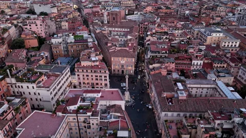 Column of the Immaculate Conception and Converging Streets at Dusk Aerial Stock Footage 341409770