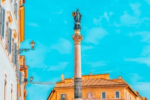 Column of the Immaculate Conception (Colonna dell'Immacolata) near Spanish St Stock Photos