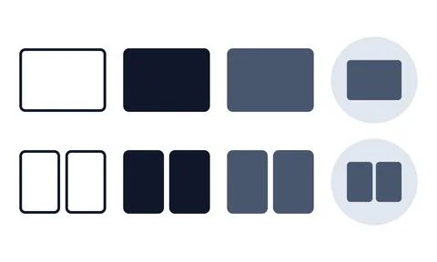 Column layout switcher icons featuring rounded rectangles in outline solid .. Illustrazione stock
