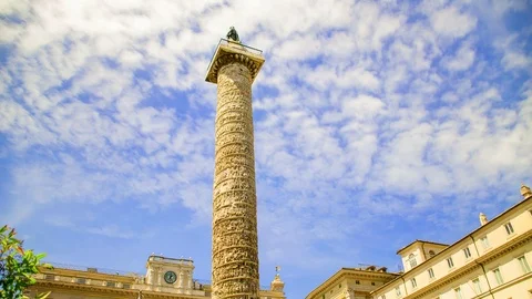 Column of Marcus Aurelius in Piazza Colonna. Rome, Italy. Stock Footage 127054633