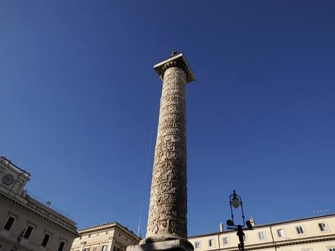 Column of Marcus Aurelius in Rome detail Stock Photos