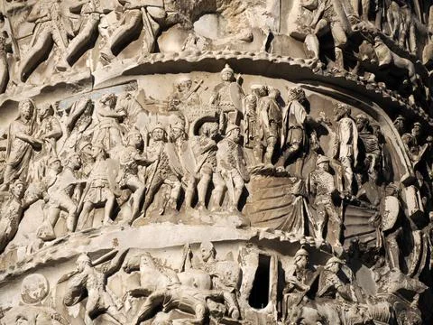 Column of Marcus Aurelius in Rome detail Stock Photos