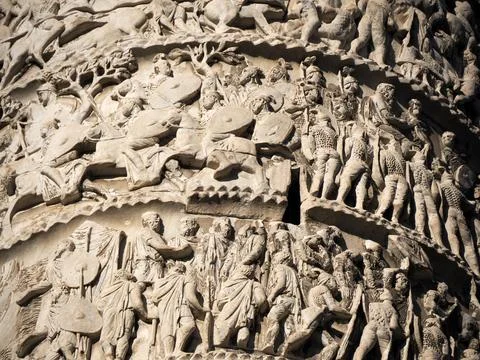 Column of Marcus Aurelius in Rome detail Stock Photos