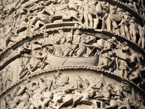 Column of Marcus Aurelius in Rome detail Stock Photos