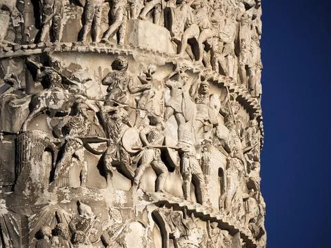 Column of Marcus Aurelius in Rome detail Stock Photos