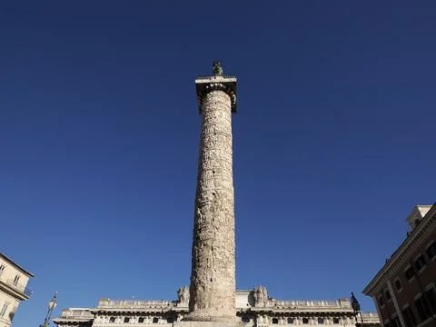 Column of Marcus Aurelius in Rome detail Stock Photos