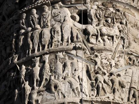 Column of Marcus Aurelius in Rome detail Stock Photos