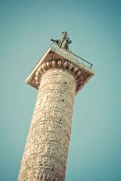 Column of Marcus Aurelius at Square Piazza Colonna in Rome, Italy Stock Photos