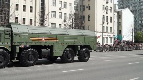 Column operational-tactical missile system spu 9p78-1 otrk Iskander-m Stock Footage 194379957