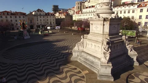 Column of Pedro IV in Rossio Square in the morning Lisbon 스톡 동영상 63979939