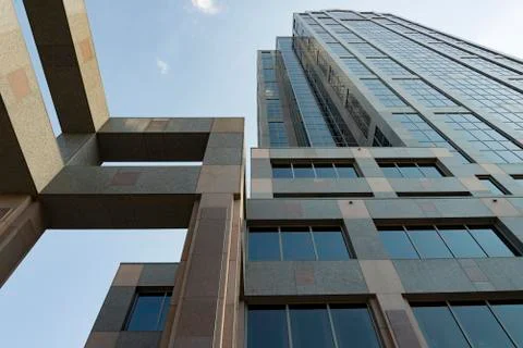 Column pillar with metal framework close up of office building Stock Photos
