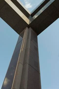 Column pillar with metal framework close up of office building Stock Photos