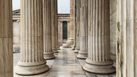 Column pillar white marble. Athens Greece Academy neoclassical building entra Vídeos de archivo 344919259