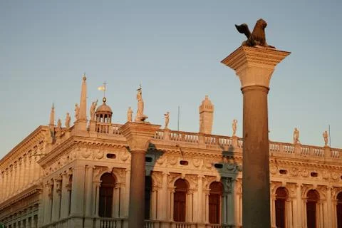 Column of Saint Mark in Piazza San Marco in the eraly morning light, Venice,  Stock Photos