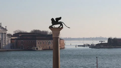 Column of San Marco with the statue of the Winged Lion Stock Footage 275214111