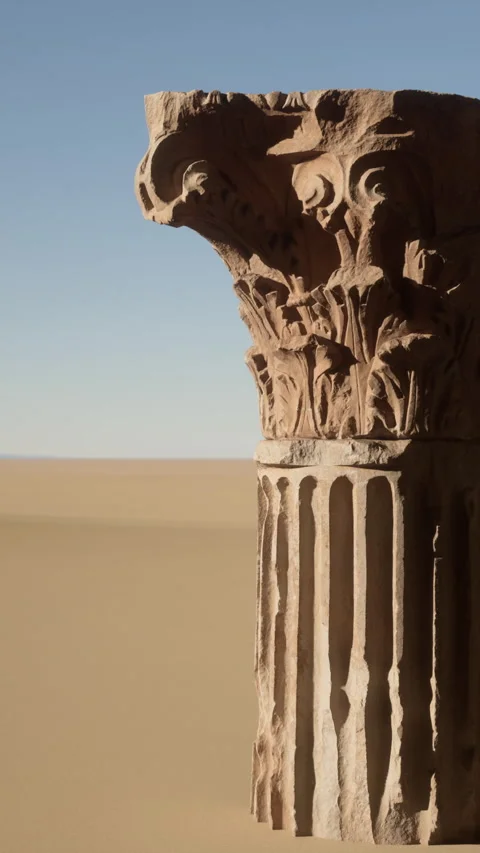 Column stands in desert under clear blue sky with no buildings in sight Stock Footage 336255324