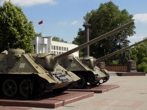 A column of tanks is coming Stock Photos