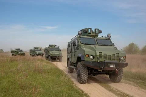 A column of vehicles at the demonstration Stock Photos