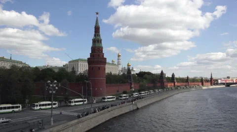 Column of white buses Stock Footage 5502775
